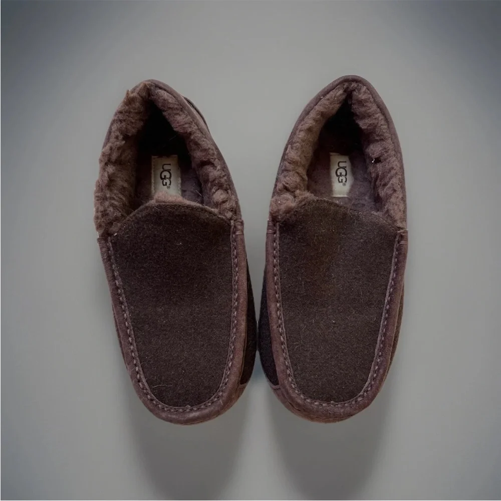 Ugg Australia Mens Ascot Wool Size 8 Brown Slippers Loafers